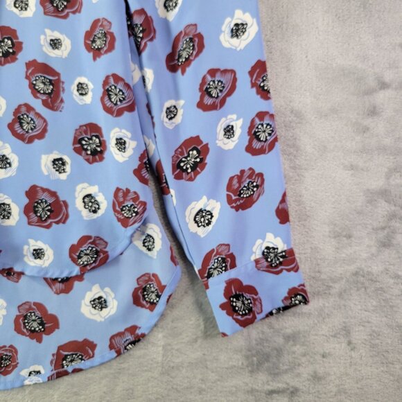 LOFT Ann Taylor Women’s Top S Blue Red Floral Blouse Long Sleeve High Low Vibes - Picture 3 of 10